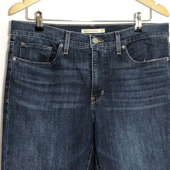 Levi's 314 Jeans Womens 32 Blue Shaping Straight Hi Rise Tummy Slimming Raw Hem - Picture 2 of 12